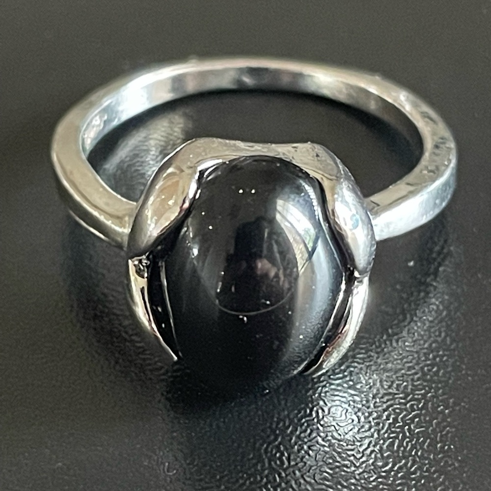 Natural black obsidian stone ring